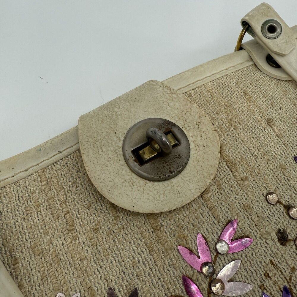 Vintage 60s Jewel Tone Wood Tote Handbag Collins Style Purse Floral Bucket - Picture 13 of 13